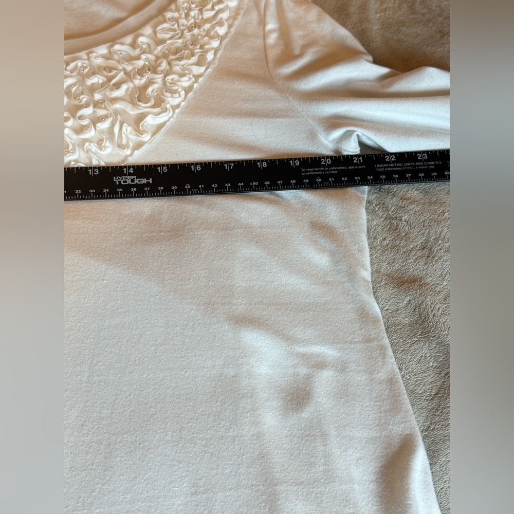 Casual Express Pearl Ivory Ribbon Ruffle 3/4 Sleeve Tunic Size XL - Picture 6 of 13